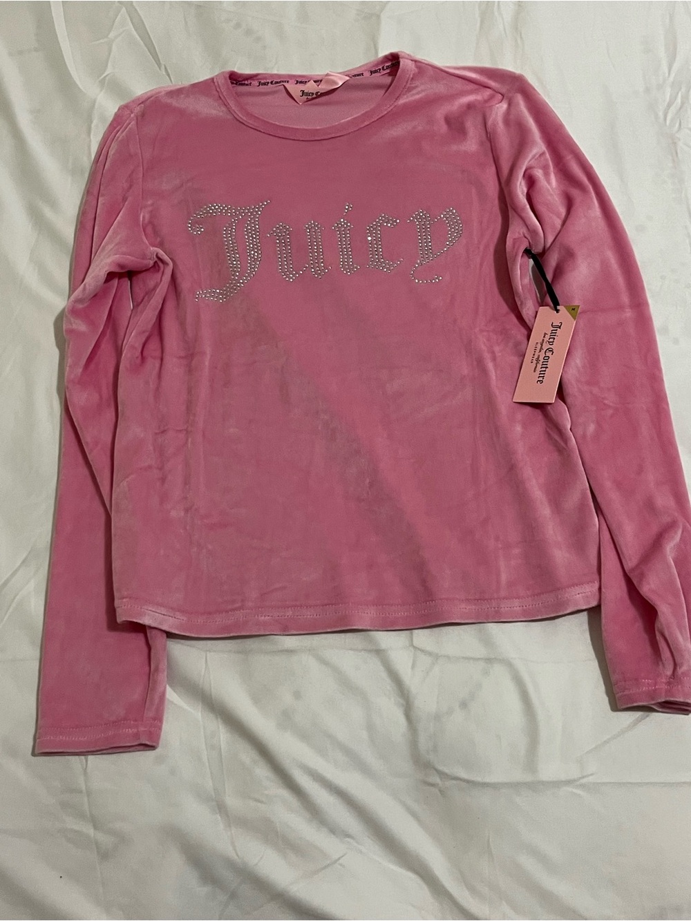 Juicy Couture Pink Velour Long Sleeve Bling Logo Pajama Top Size Medium NWT